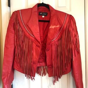 Red Leather/Suede Fringe Jacket